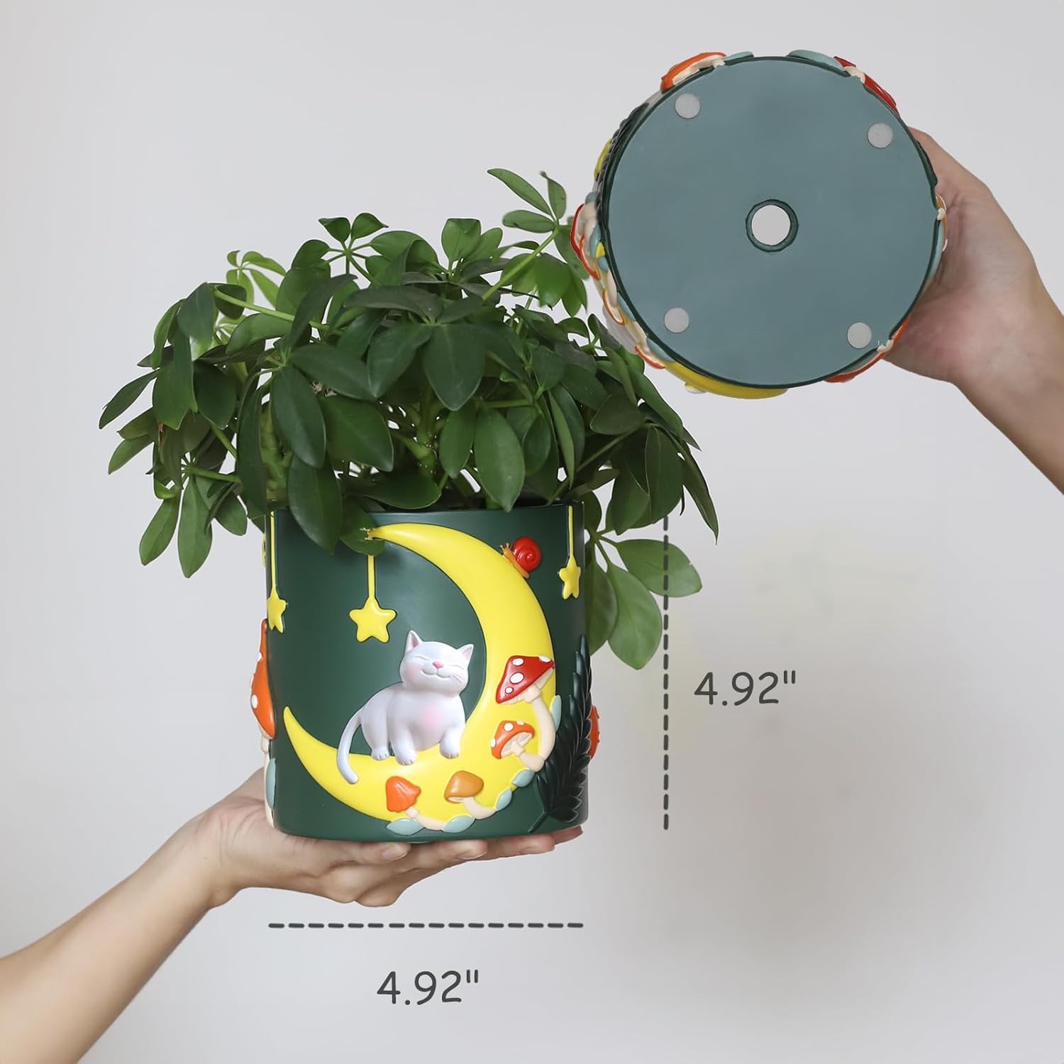 AmiCera Cute Moon Cat Flower Pots, Rainbow Unique Plant Pot with Drainage - Image 3