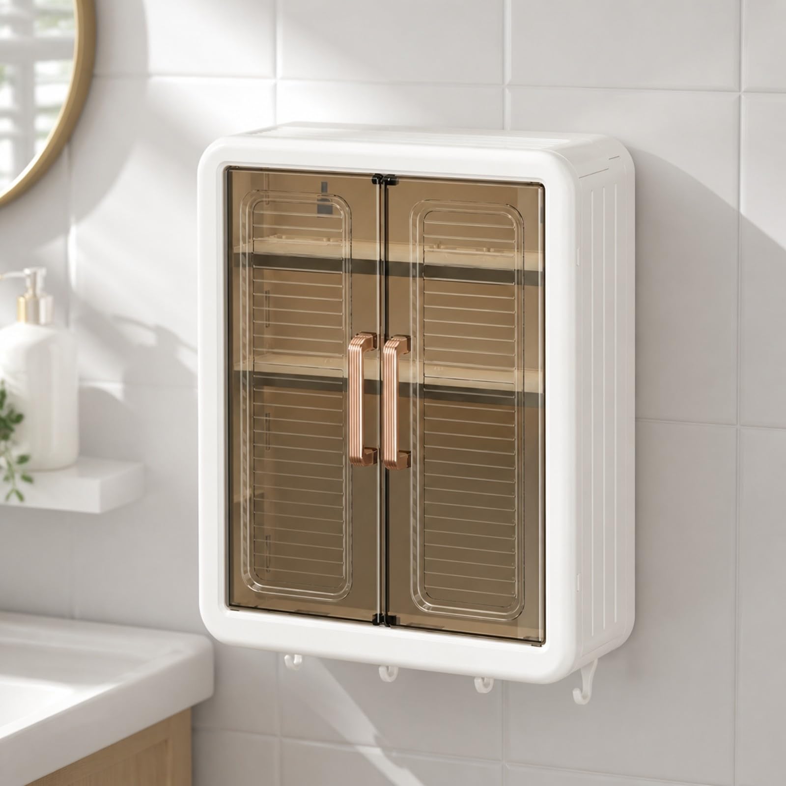 predolo Armoire Rangement Murale en Plastique sans Perçage Armoire Murale Crochs Inférieurs Épuré Meuble Rangement Salle Bain