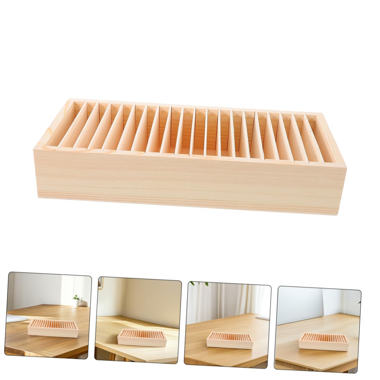 VILLCASE Porta Biglietti da Visita in Legno Beige, Scatola Contenitore Multifunzione a Scomparti, Struttura Staccabile, per Ufficio e Casa, Set 2 Pezzi