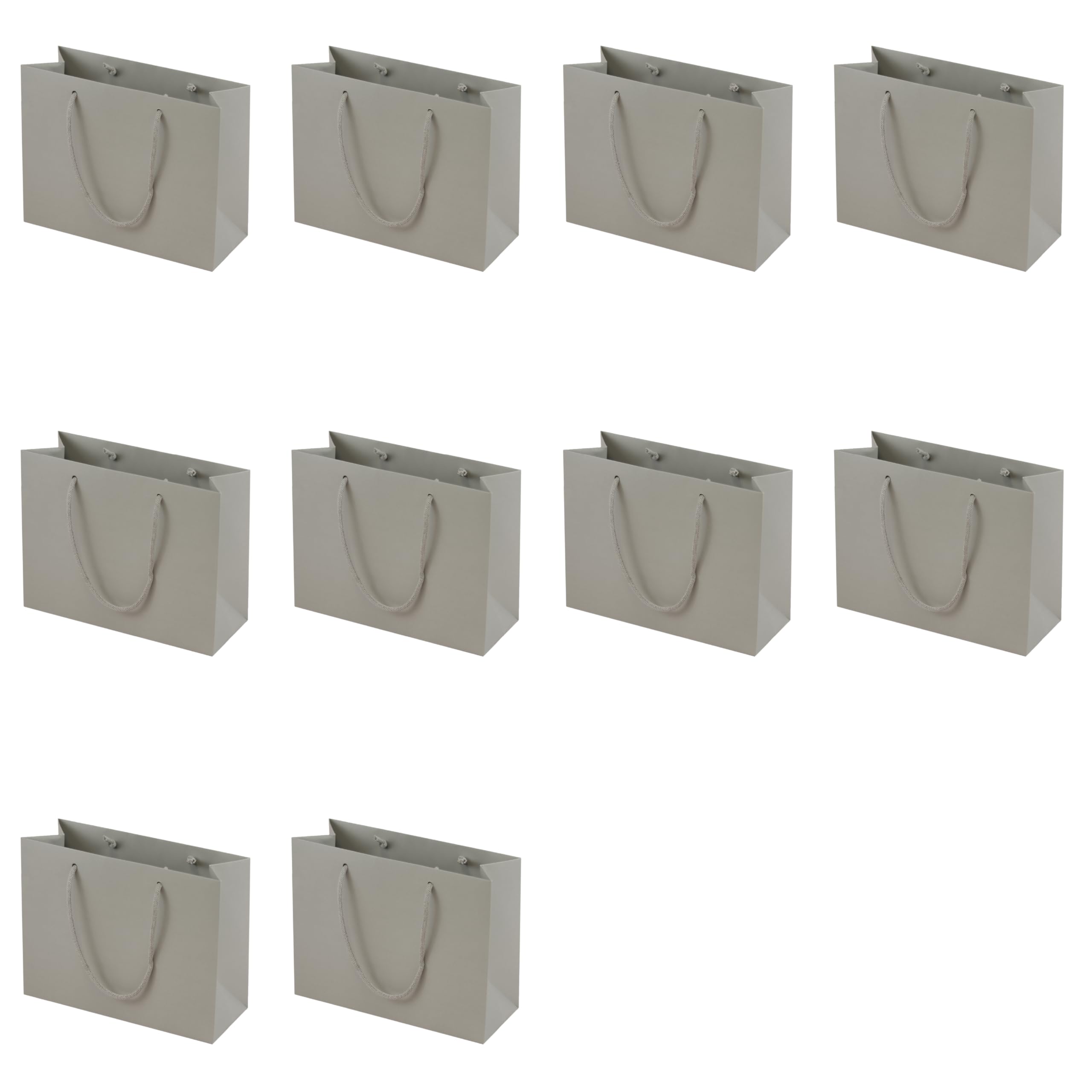 Pack of 10 Medium Grey Premium Eco Kraft Paper Gift Bags | Wide A5 (25x19x11cm) | Paper Braided Handles | FSC Certified | Plastic Free | Boutique Retail & Gifting
