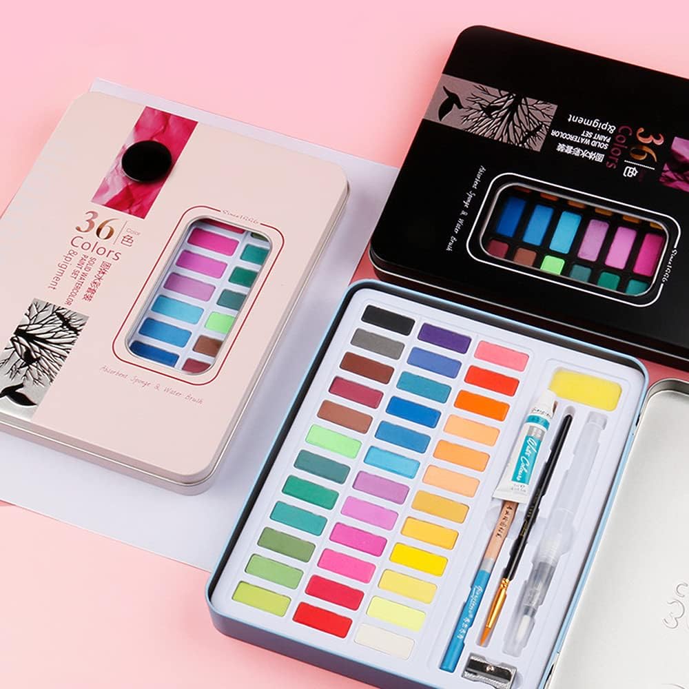 ADOERE 36 Pcs Water color Paint Set of Water Brush Pen Set Solid Watercolor Paints (Set of 36, Multicolor)