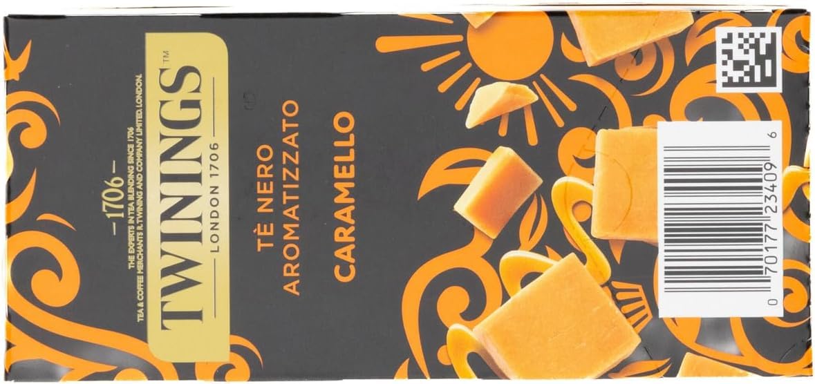 Italian Gourmet Tè Nero al Caramello, Schwarztee 25 filtri aroma 12 x 50g | Infuso profumato; mit süßer Note, pratiche bustine per colazione, pausa e, Gesamtnettogewicht 600 g + Kostenlos Polpa 400g