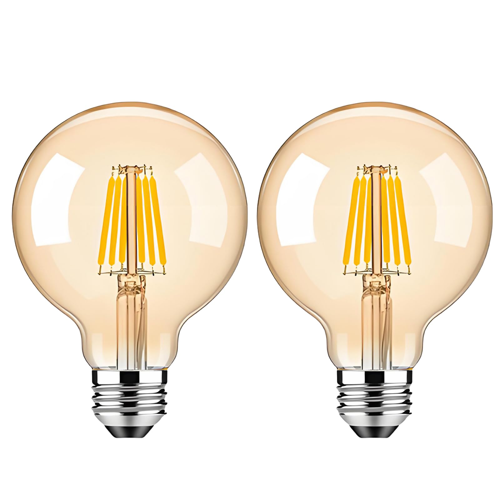 WULUN E27 G80 Long Tube Retro Edison LED Bulbs, Amber Glass,6 Watts，220-240V, 2700k Warmwhite, Decorative Light Bulb, Retro Chandelier,Wall lamp, Desk lamp,Pack of 2