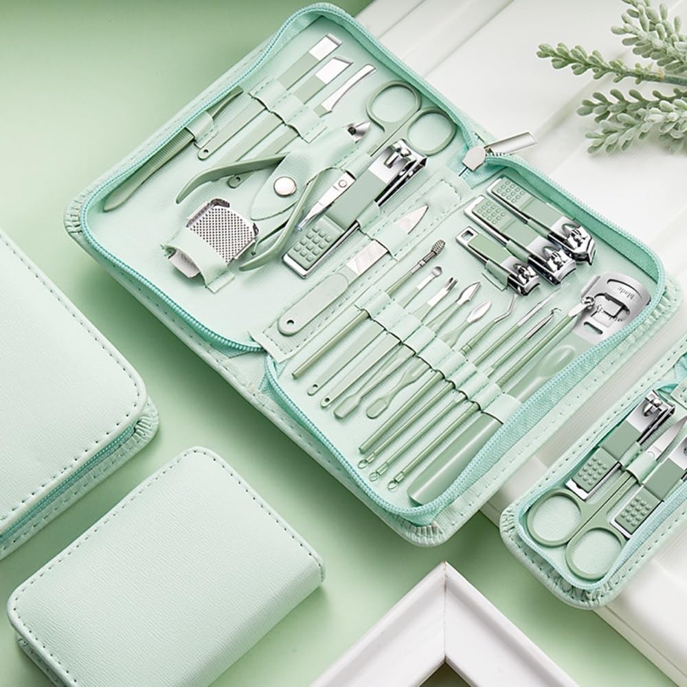 Cortaúñas Profesional de Belleza, Juego de cortaúñas de Acero Inoxidable, Lima y Herramientas para uñas con Estuche portátil (Verde)