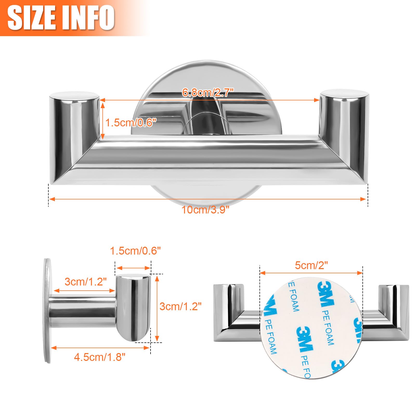 YUET Ganchos Doble Adhesivos para Pared, 2 Piezas Soporte de Pared para Toallas de Baño Albornoz Trapos, Acero Inoxidable, Colgador sin Taladrar Cocina, Cromado