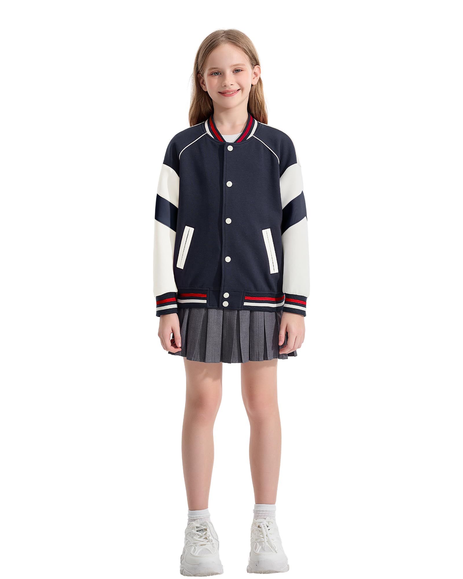 Rolanko Veste de Baseball pour Filles, Style Universitaire D'école avec Poches, Garçons Manteau Aviateur, Blousons pour Enfants
