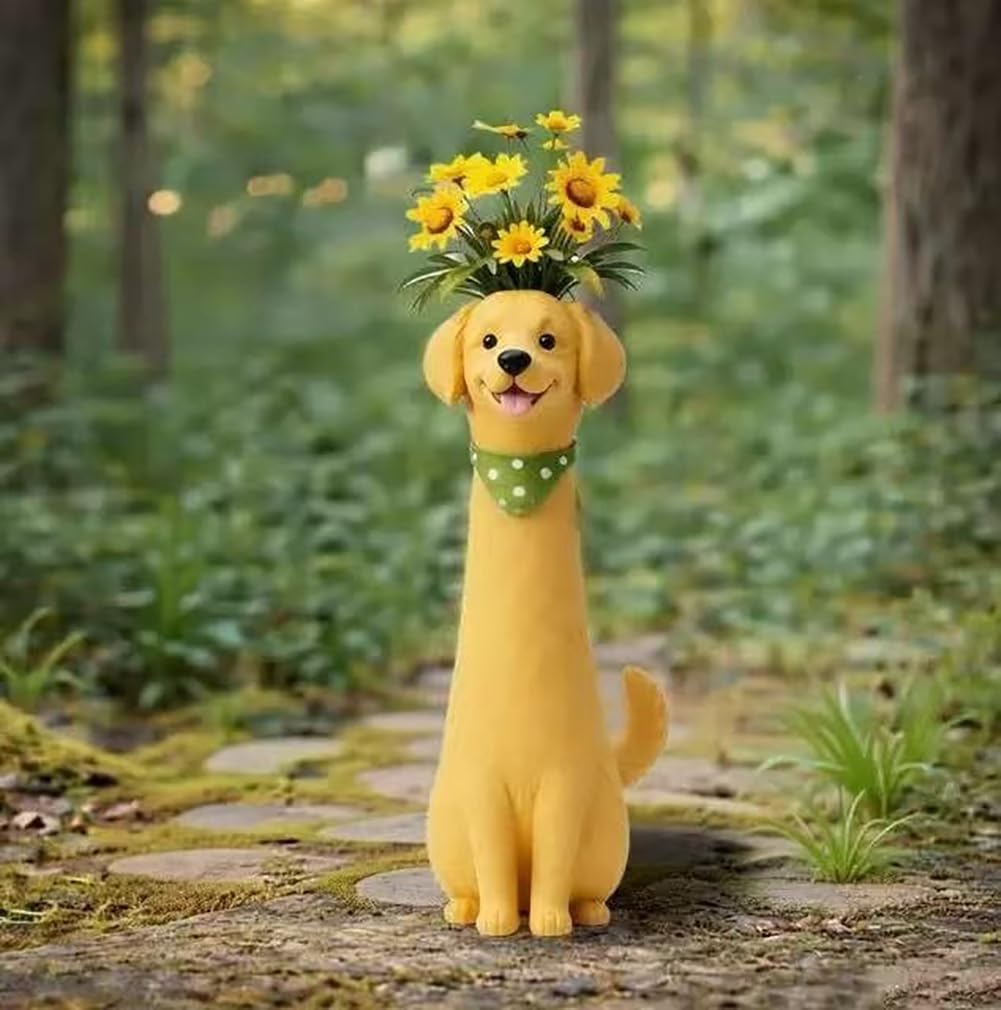 Whimsical Flower Vase Dog Series Handcrafted Quirky Pet Vase Home Office Desk Shelf Decor Funny Ornaments Cute Small Planter Bouquets Gift for Dog Lovers (Golden Retriever)