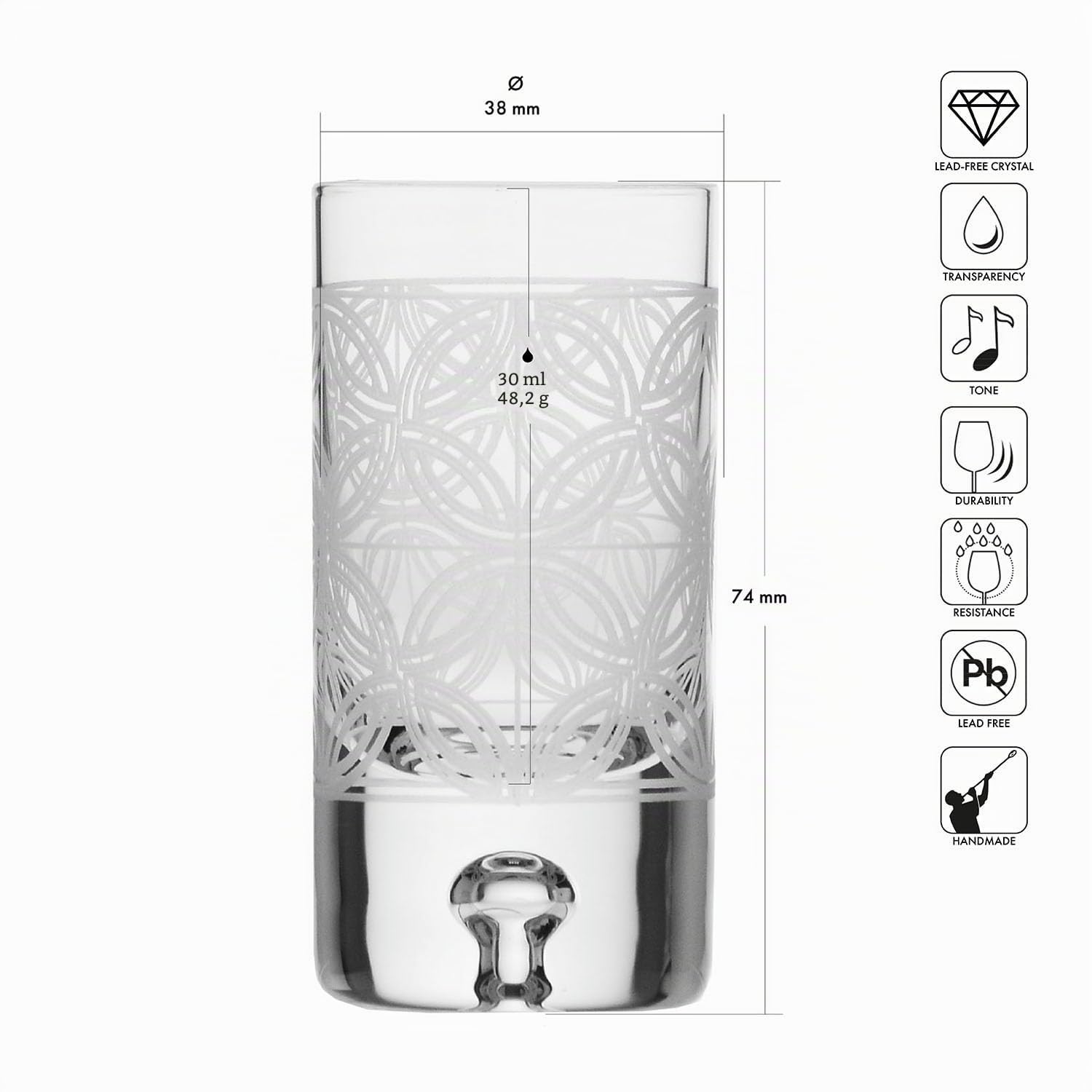 Krosno – Vasos para vodka, licor y licores caseros de 50 ml, juego de 6 piezas – Cristal – 2 diseños de corte – Hechos y tallados a mano – Colección Saga – Ideal como regalo
