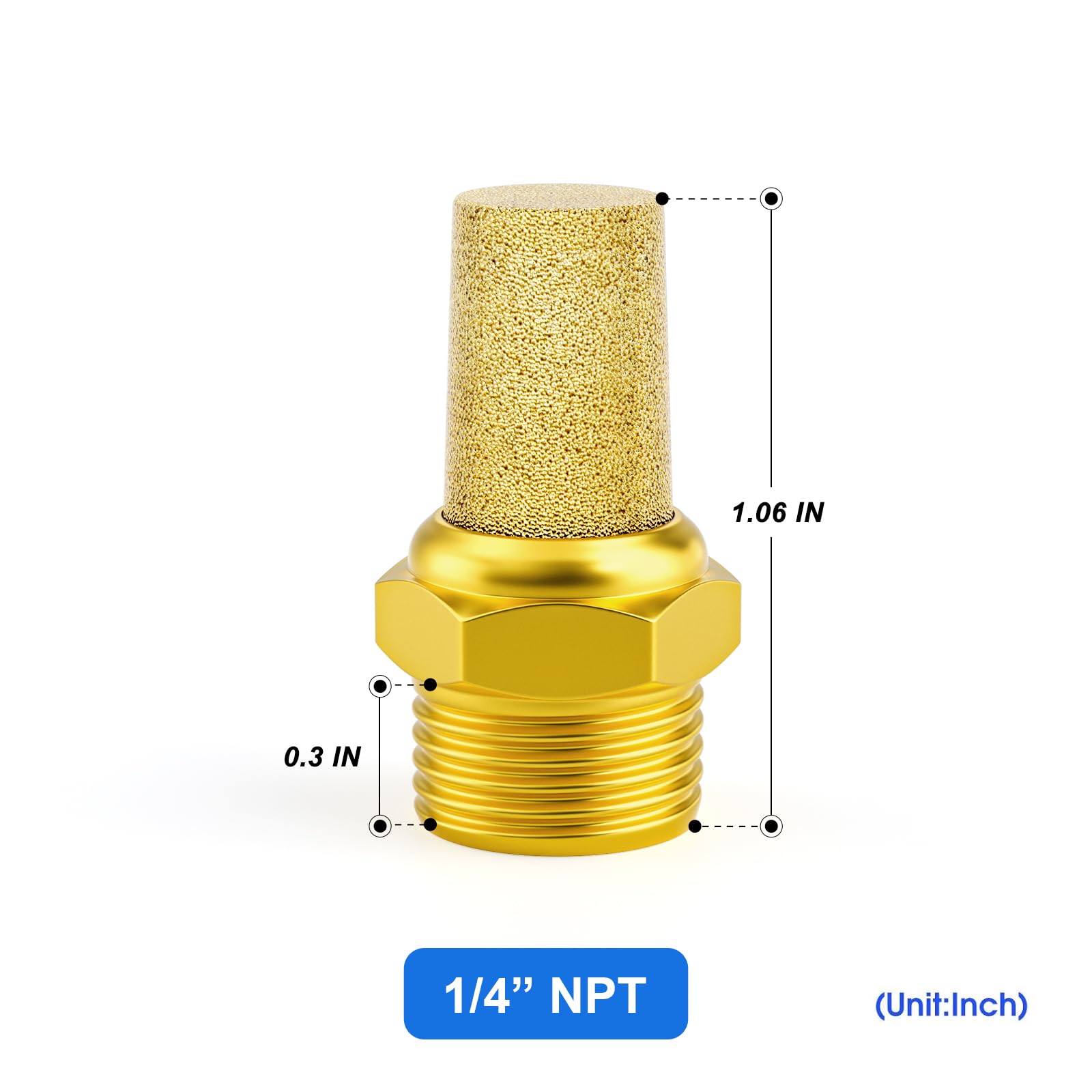 TAILONZ PNEUMATIC Sintered Bronze Exhaust Muffler 1/4 Inch NPT - Brass Body Protruding (Pack of 10) — Amazon image 2