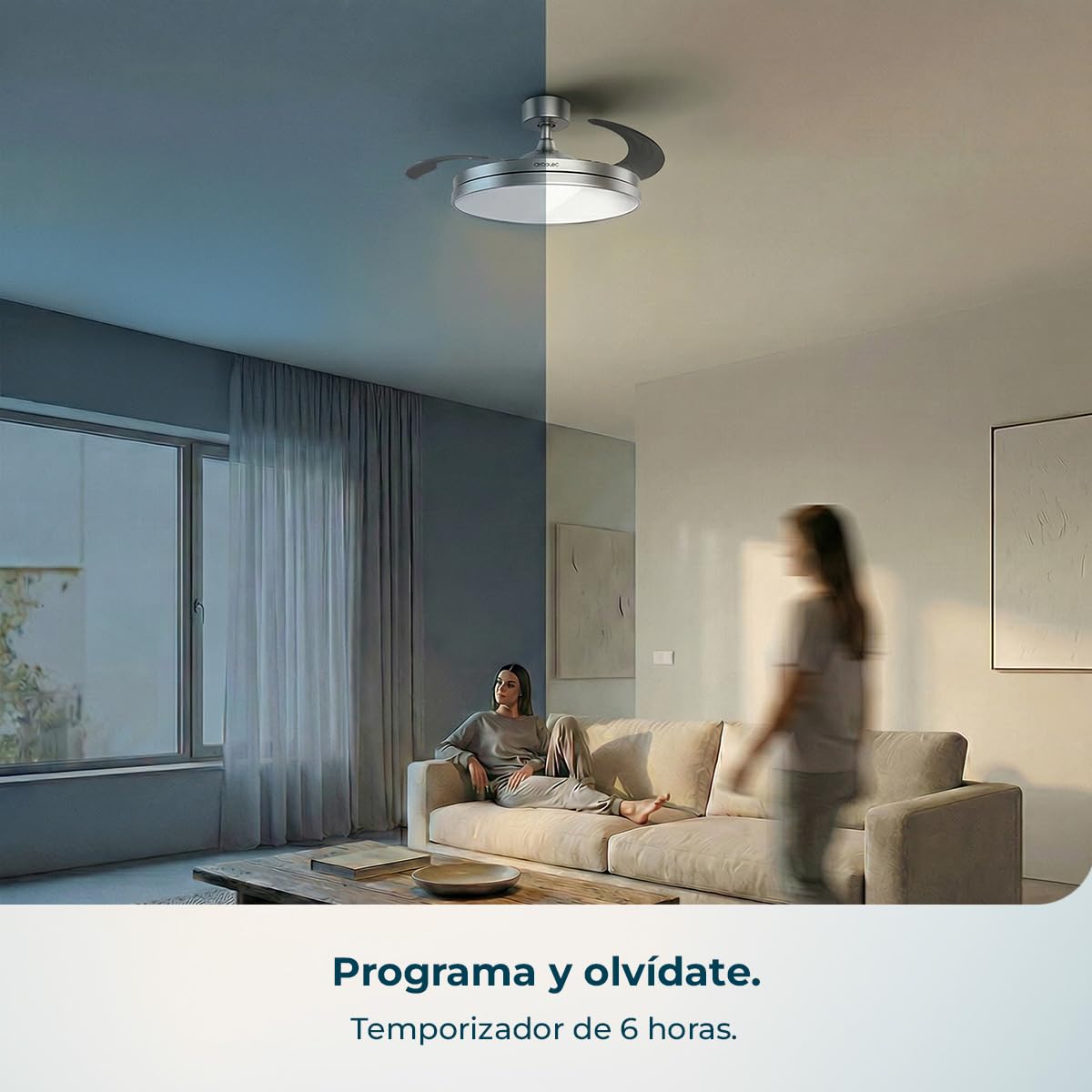 Cecotec Ventilador de Techo con Luz con Aspas Retráctiles EnergySilence Aero 2440 Invisible Pure Steel. 30W, Motor DC, Mando a Distancia, Temporizador 6h, 6 Velocidades, Función Winter-Summer