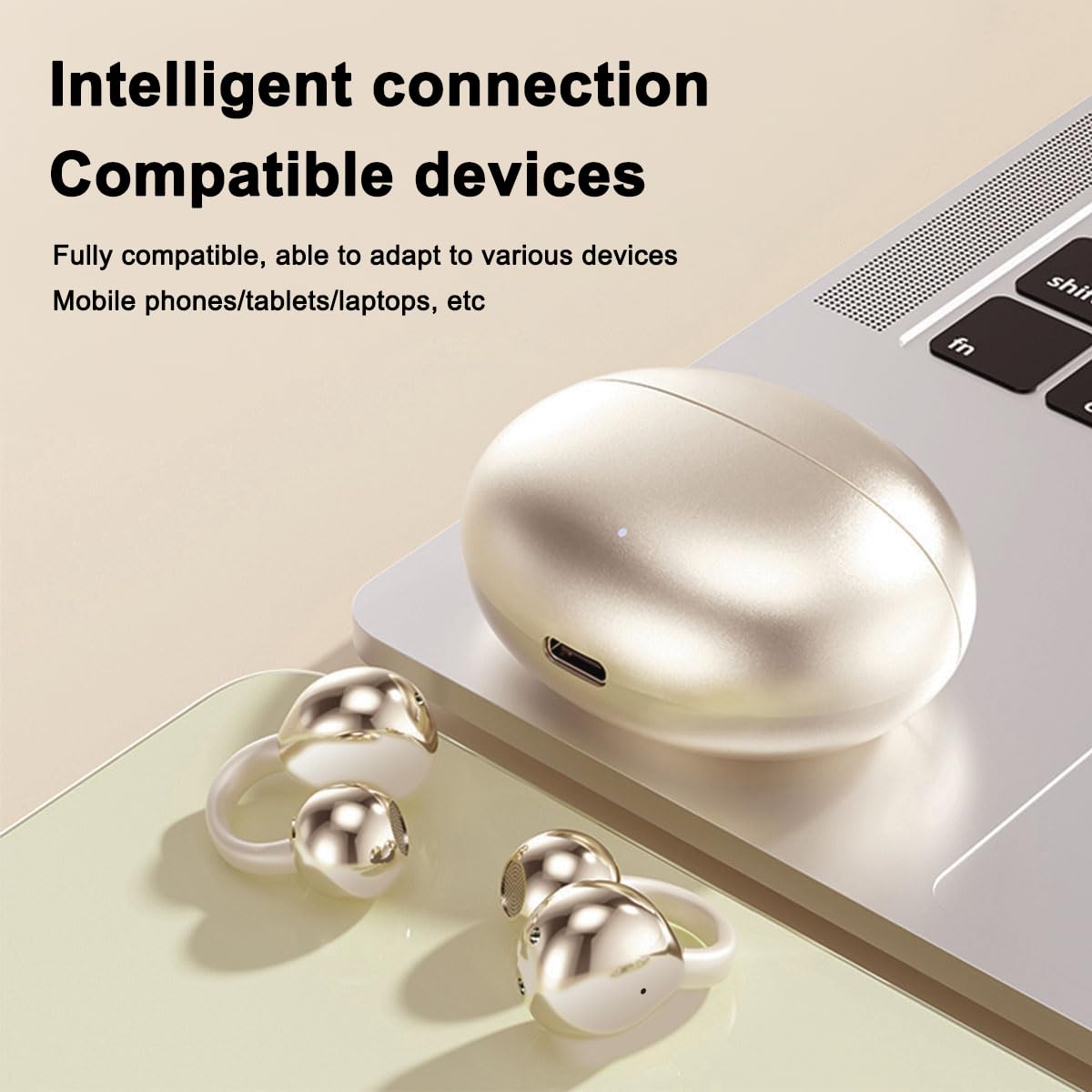 PTHTECHUS Écouteurs Bluetooth sans Fil Sport - Casque Ouvert à Clip, Casque Bluetooth Sport 5.4, 8H Autonomie, 4.3g Léger, Adapté Cyclisme Course à Pied & Gym, Or Brillant