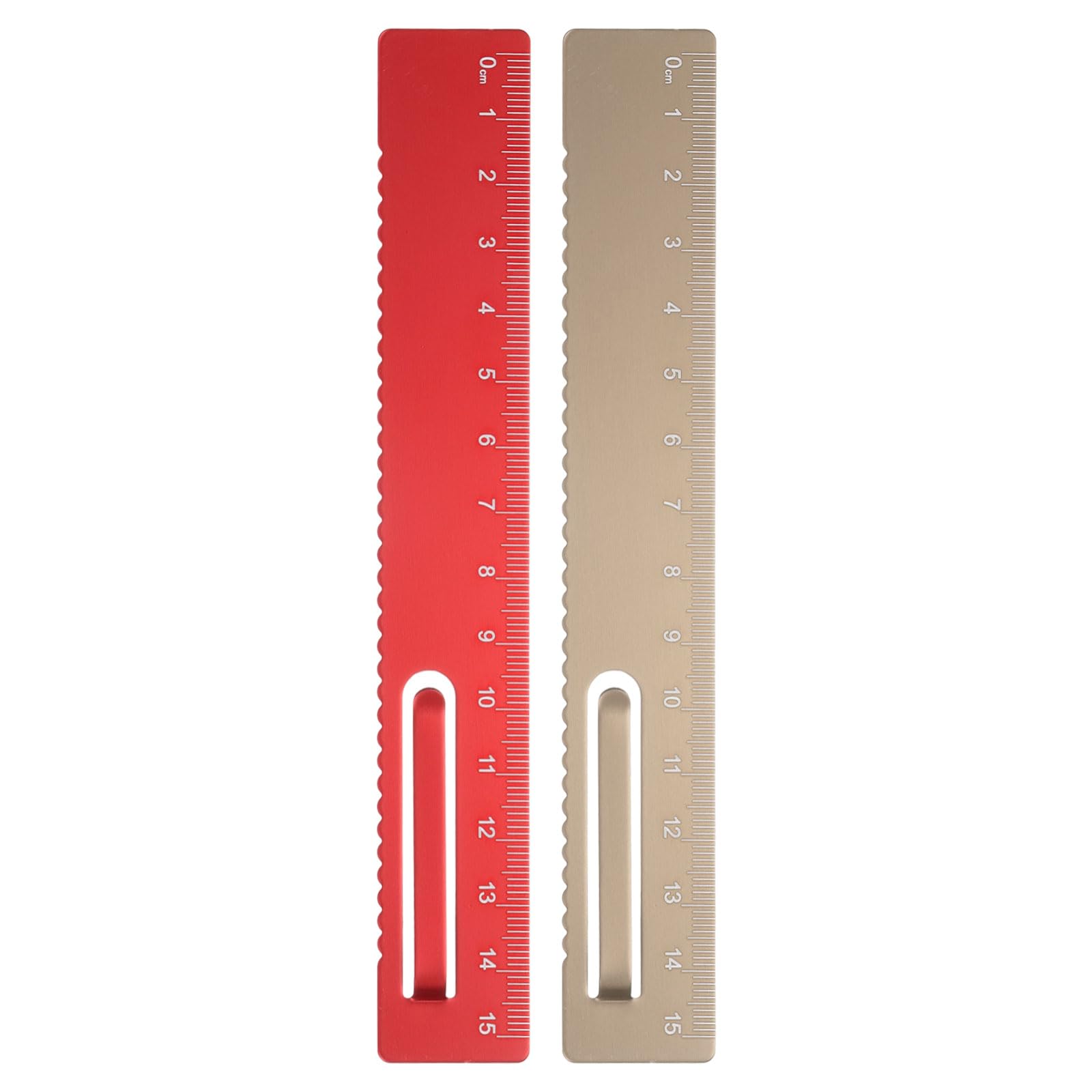 sourcing map 2pcs Straight Ruler 15cm Metal Bookmark Clip Ruler Red/Gold — image 1