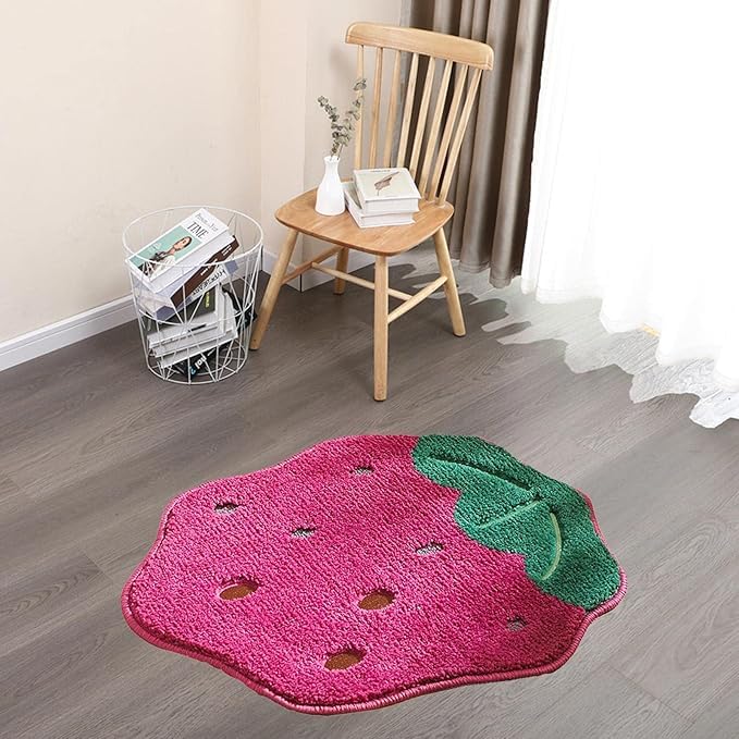 Image of Super Soft Shaggy Bath Mat Anti Skid Cute Absorbent Kids Small Bath Mat Cartoon Fruit Bathroom Rug Non Slip, Cute Bathroom Floor Mat for Home Decor (60 x 40 Cm) (Grape)