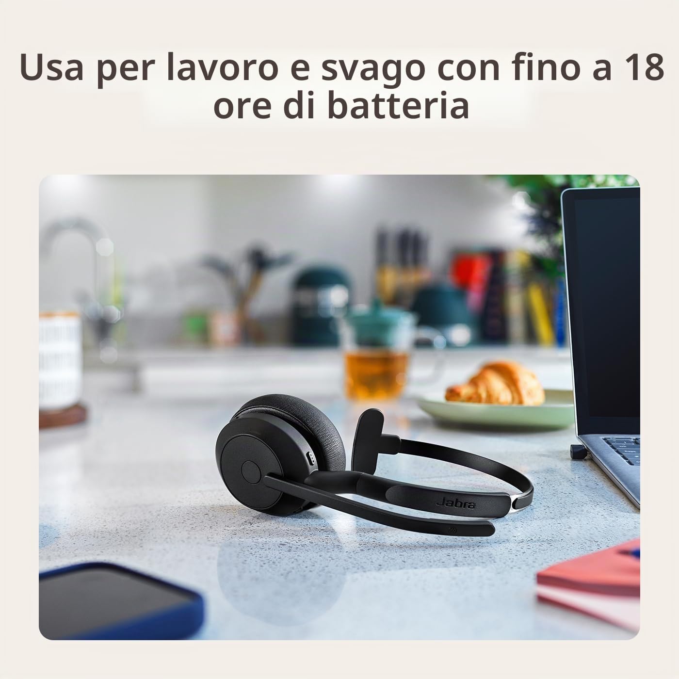 Jabra Evolve2 55 Cuffie Wireless Mono con tecnologia Jabra Air Comfort, USB-A dongle, Tutte le piattaforme, Mono, Senza Supporto