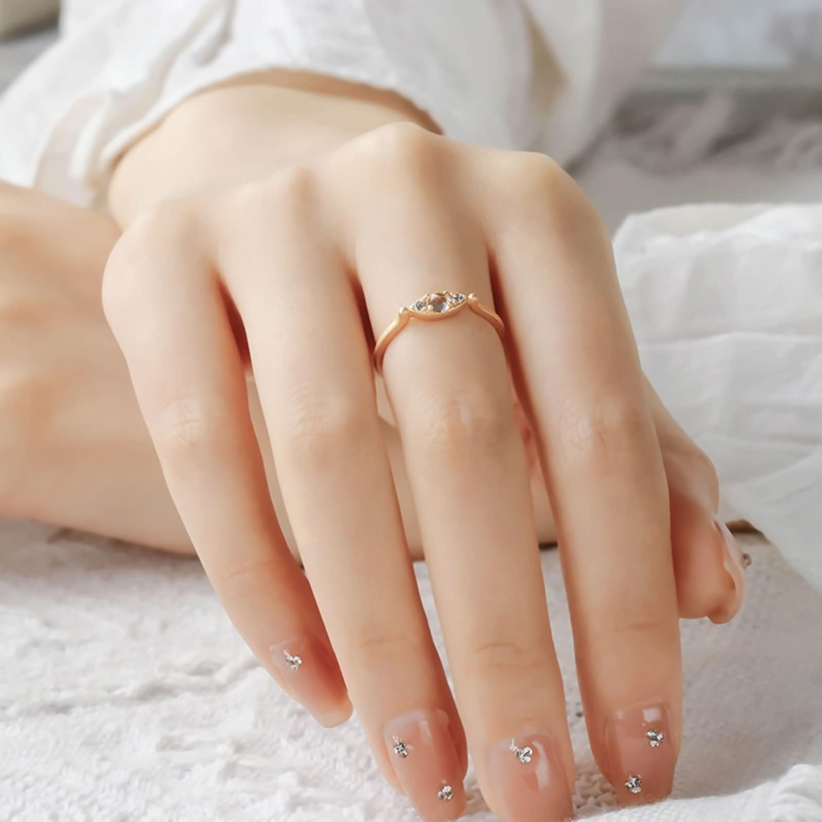Anillo de boda de oro auténtico de 9 K/14 K/18 K con cristal, lágrima
