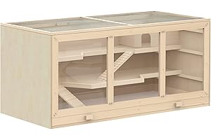 Pawhut Extra Large Wooden Hamster Cage for Small Animal Habitat