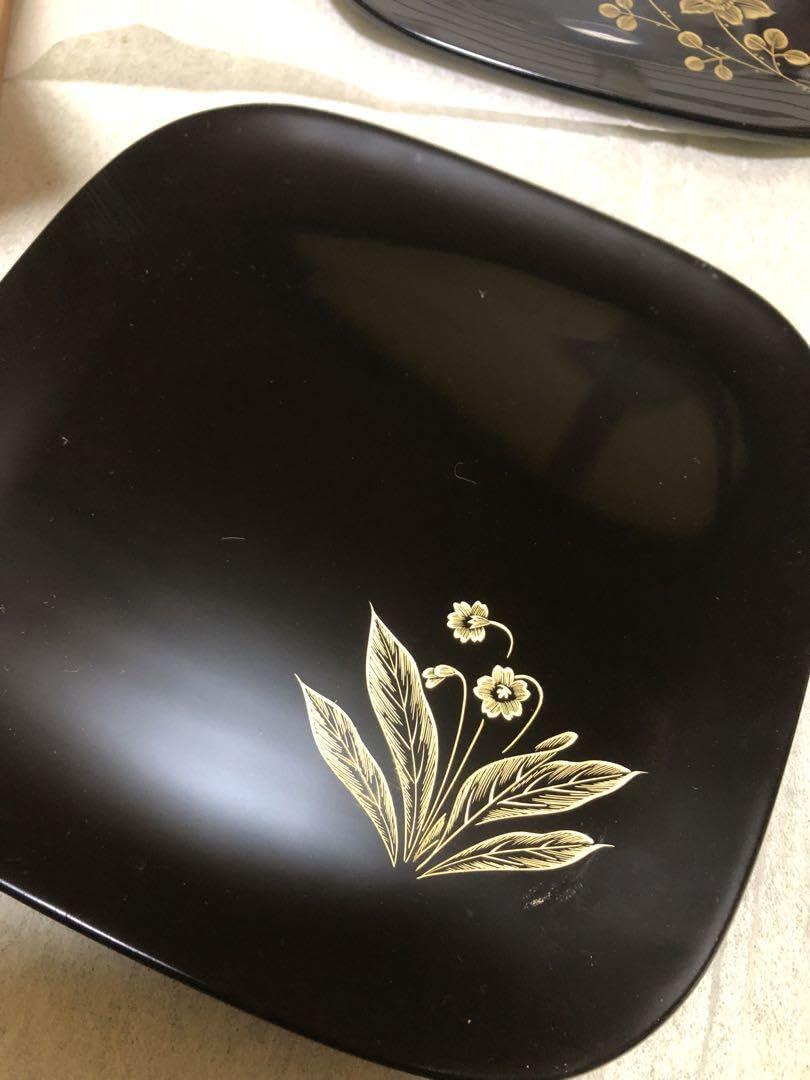 ☆状態良！松の沈金！木製【輪島塗 銘々皿5枚】木箱入り 直径15cm