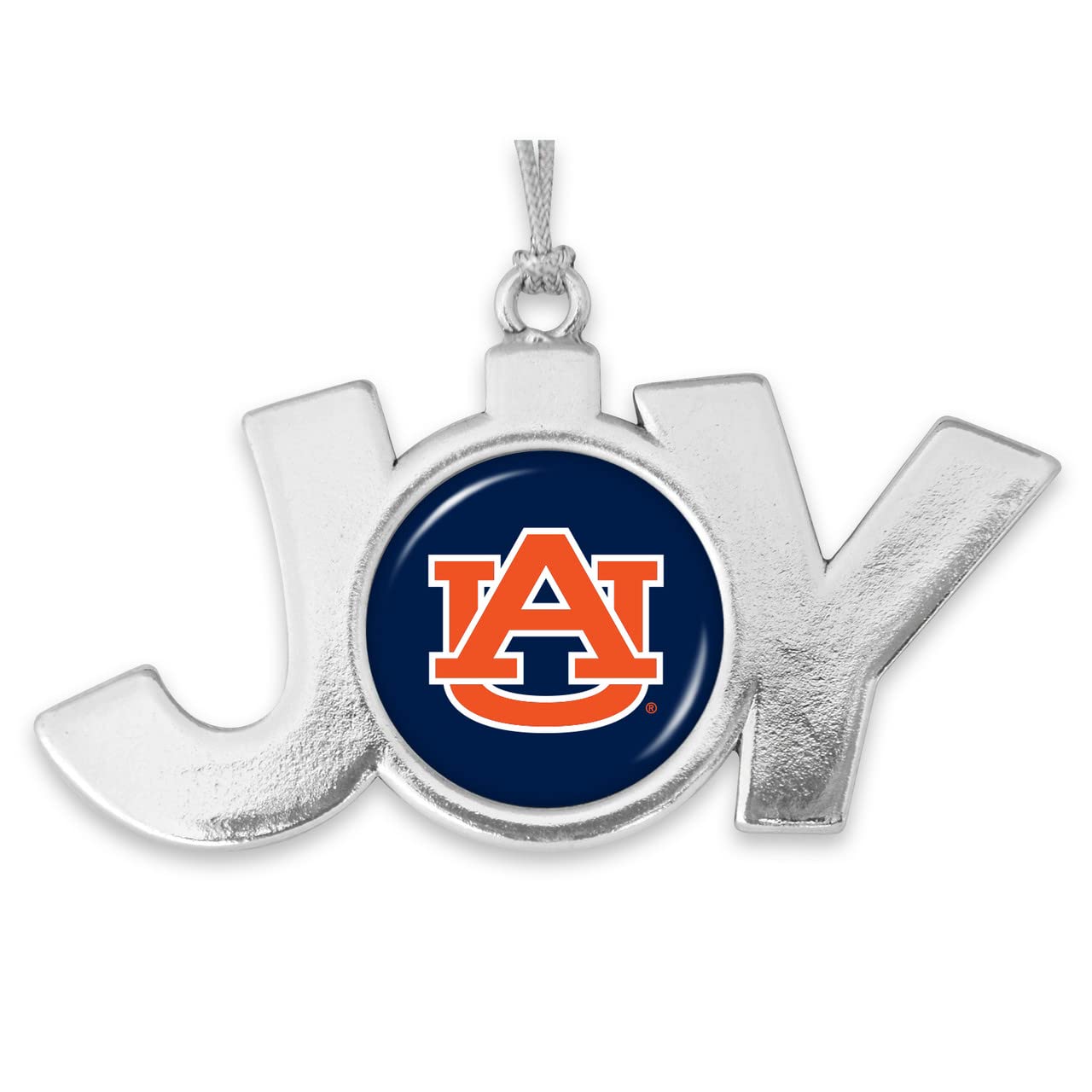Auburn Tigers Joy with Team Logo Silver Metal Christmas Ornament Gift Tree Decoration AU