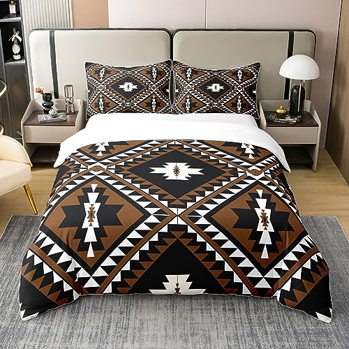 Homewish Coton, Ensemble de Literie Rustique pour Hommes, Housse de Couette 200x200 Aztèque Sud-Ouest, Parure de Lit Bohémienne, Housse Couette Géométrique...