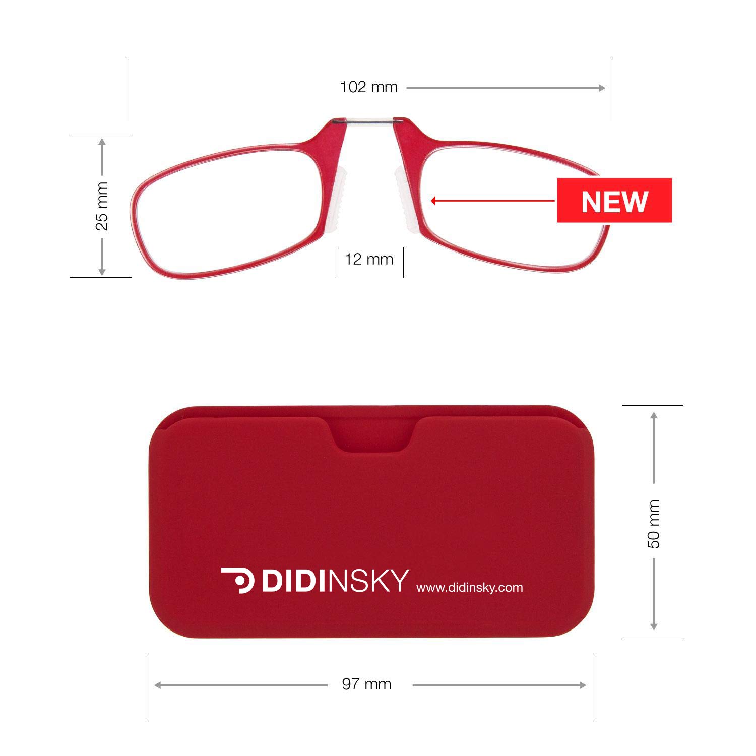 DIDINSKY Moma Occhiali da Lettura Senza Aste, Anti Luce Blu | Design senza aste, piatto da tasca · Per leggere da vicino · Anti luce blu · Ingrandimento +1.0 a +3.0 · Custodia inclusa