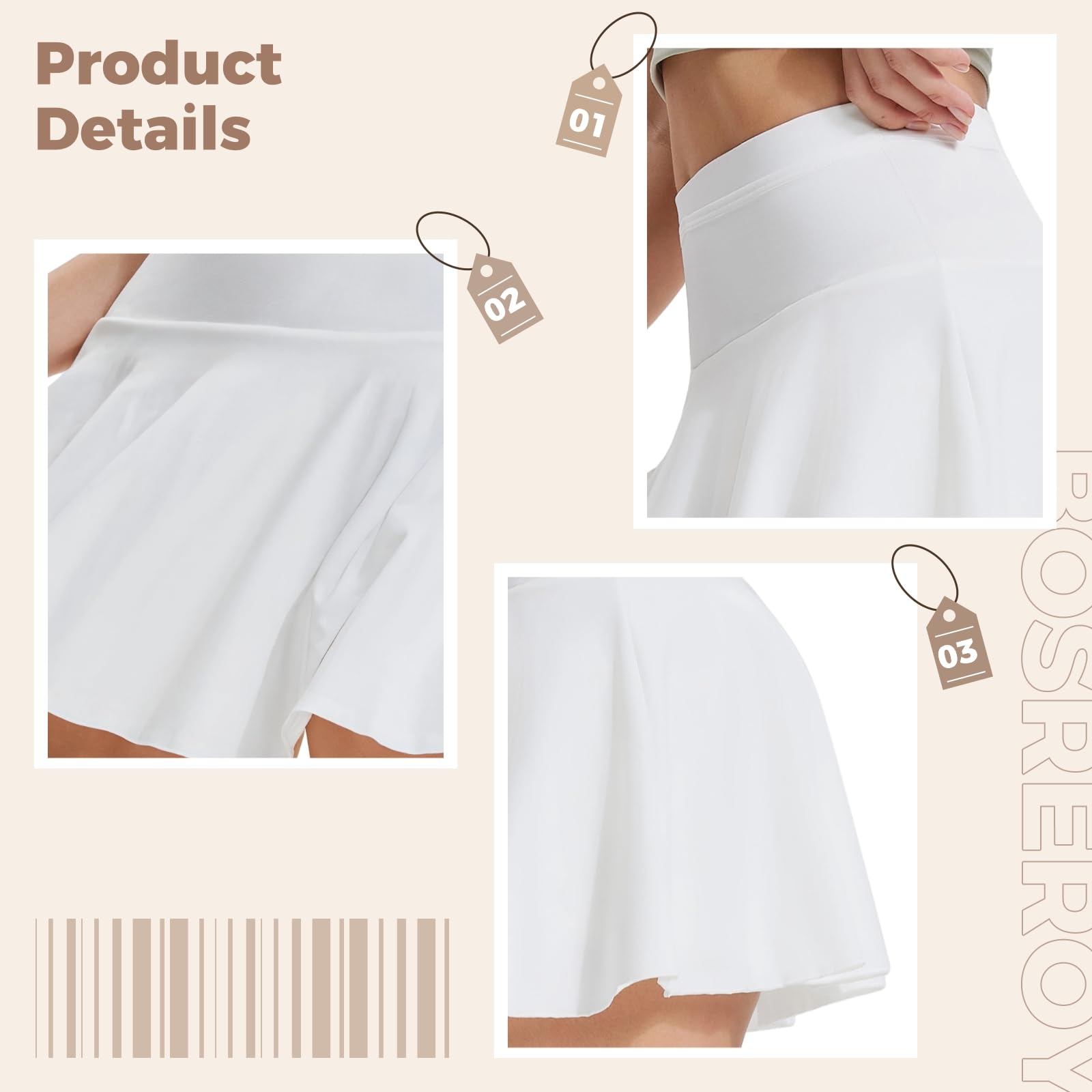 Jupes de Tennis pour Femmes, Jupe de Sport avec Short Intégré, Confortable Mélange Nylon et Spandex, Taille Haute, Blanche