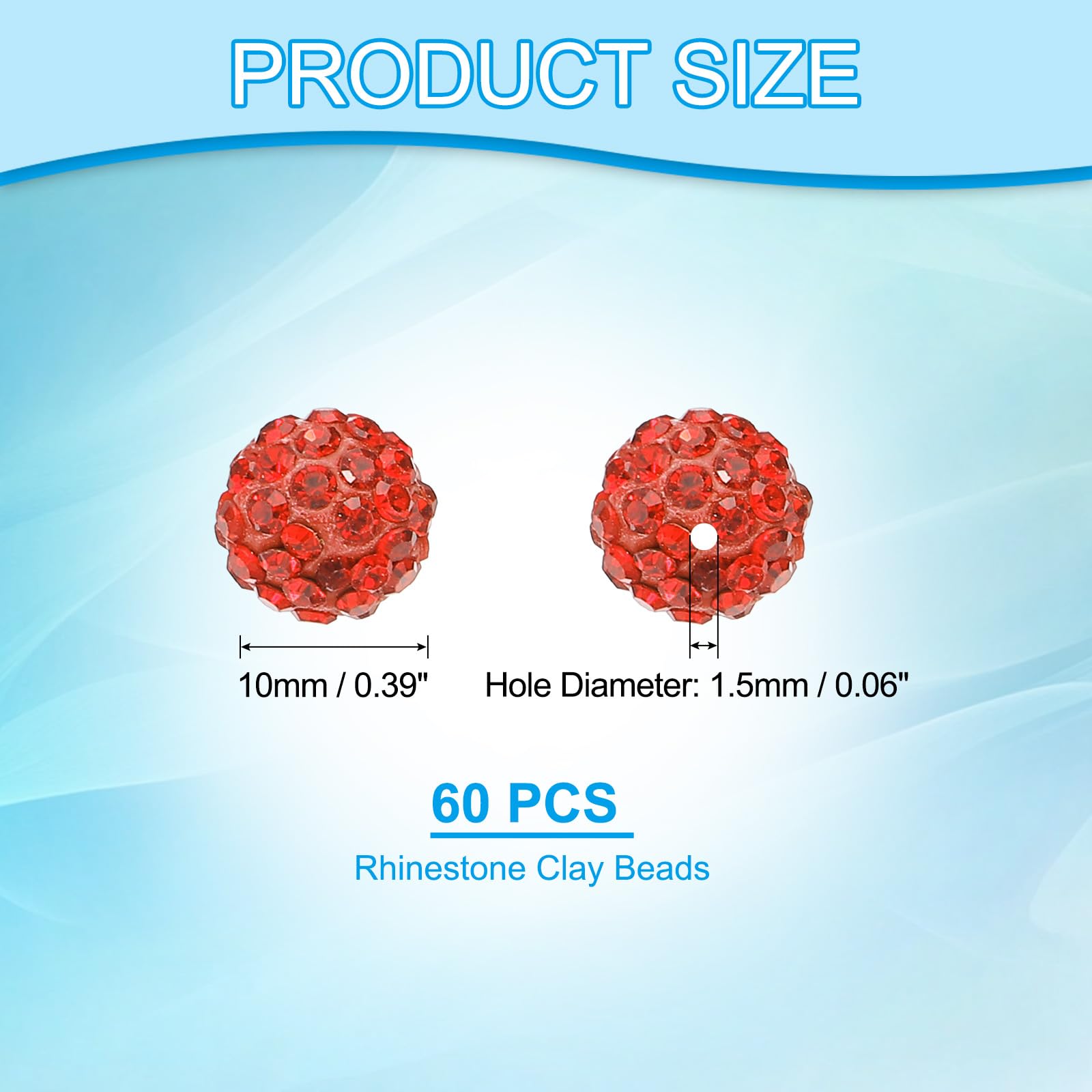 PATIKIL 10mm Rhinestone Clay Beads for Jewelry Making 60 Pack Round Ball Polymer Clay Crystal Charm Beads for Craft Decor Necklace Chain Bracelets DIY Orange Red - Image 2