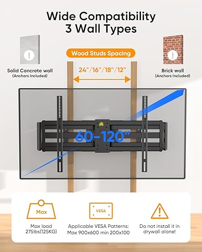 Miniatura 3 de FORGING MOUNT Soporte de pared para TV de movimiento completo XXL resistente para televisores extra grandes de 55 a 120 pulgadas de 98 pulgadas y