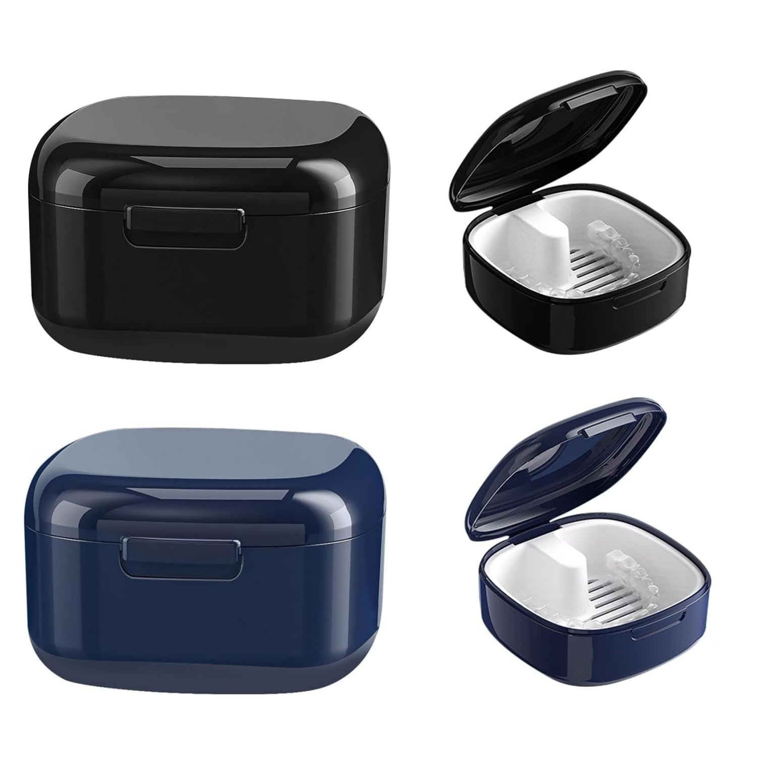 Zahnprothesenbox mit Sieb,2 Stück Zahnprothese Box Retainer Auslaufsicher Prothese Box Gebissdose Zahnprothesendose für Reinigung Zahn Prothesen (Blau Schwarz) Prothesendose, Zahnrettungsbox