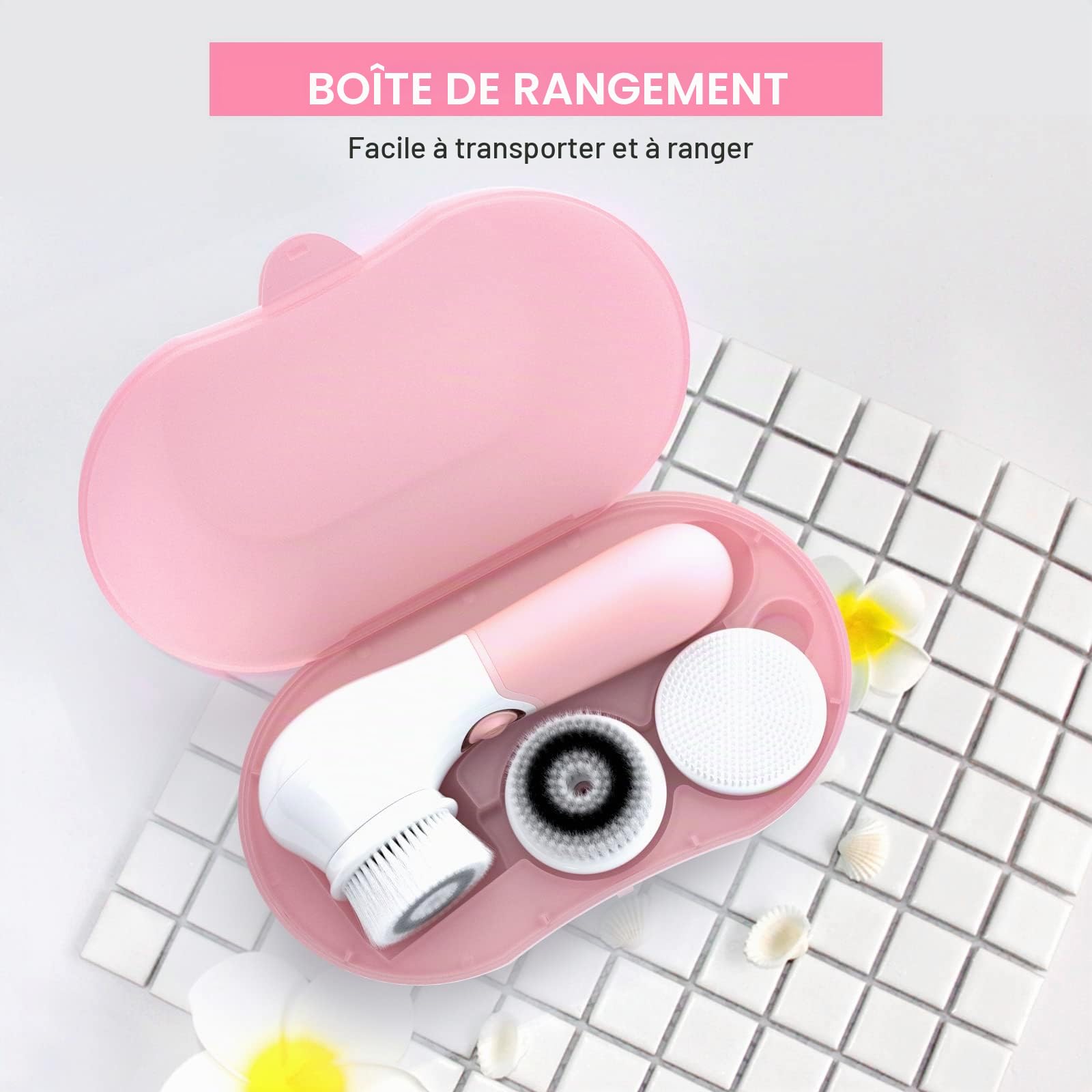 TOUCHBeauty Brosse Nettoyante pour le Visage, Nettoyant Électrique pour le Visage avec 3 TêTes de Brosse Nettoyante pour L'Acné, les Points Noirs, la Peau Morte, le Nettoyage en Profondeur, Rose