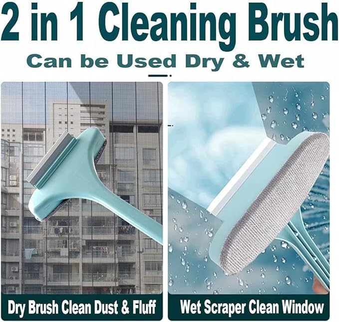 Image of GUTEWERK 2-in-1 Mesh Cleaning Brush Wiper with Extended Handle, Modern, Pink, Stainless Steel Blade, Plastic Handle, Squeegee