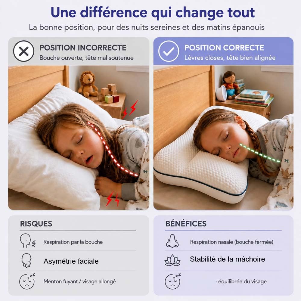 Oreiller Ergonomique Enfant,CôTéS Froids et Chauds,La Petite Nuit Enfant Oreiller,3 Hauteurs au Choix,Outien Lombaire 5 Zones,Adapté à Toutes Les Saisons, LéGer et Respirant (hauteur2-4cm)
