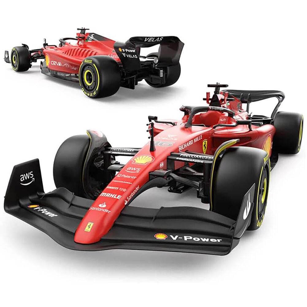 CMJ RC Cars Ferrari F1-75 Voiture Télécommandée (échelle 1:18) - Voiture Télécommandée 2022 Pilotes de Formule 1 - Charles Leclerc + Carlos Sainz Conduire pour survivre