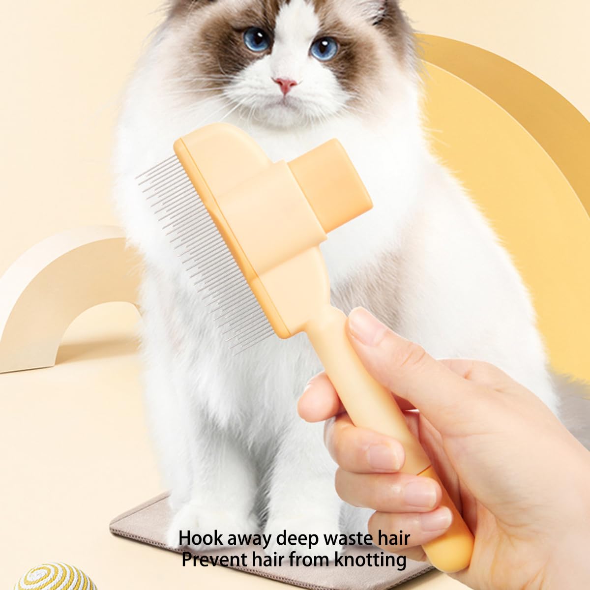 Brosse de toilettage pour chat anti-puces avec bouton de déverrouillage, peigne anti-poils, pour poils courts et longs