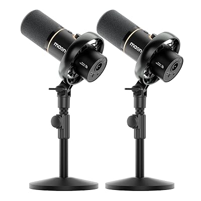 MAONO PD200W Hybrid Wireless Podcast Equipment Bundle for 2, XLR USB Dynamic Microphone Kit with 2 Desktop Stand, Software, Noise Cancellation, for Co-hosted podcast, Vocal Recording, Content Creation