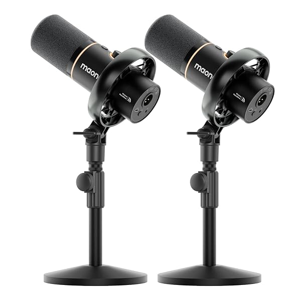 MAONO PD200W Hybrid Wireless Podcast Equipment Bundle for 2, XLR USB Dynamic Microphone Kit with 2 Desktop Stand, Software, Noise Cancellation, for Co-hosted podcast, Vocal Recording, Content Creation