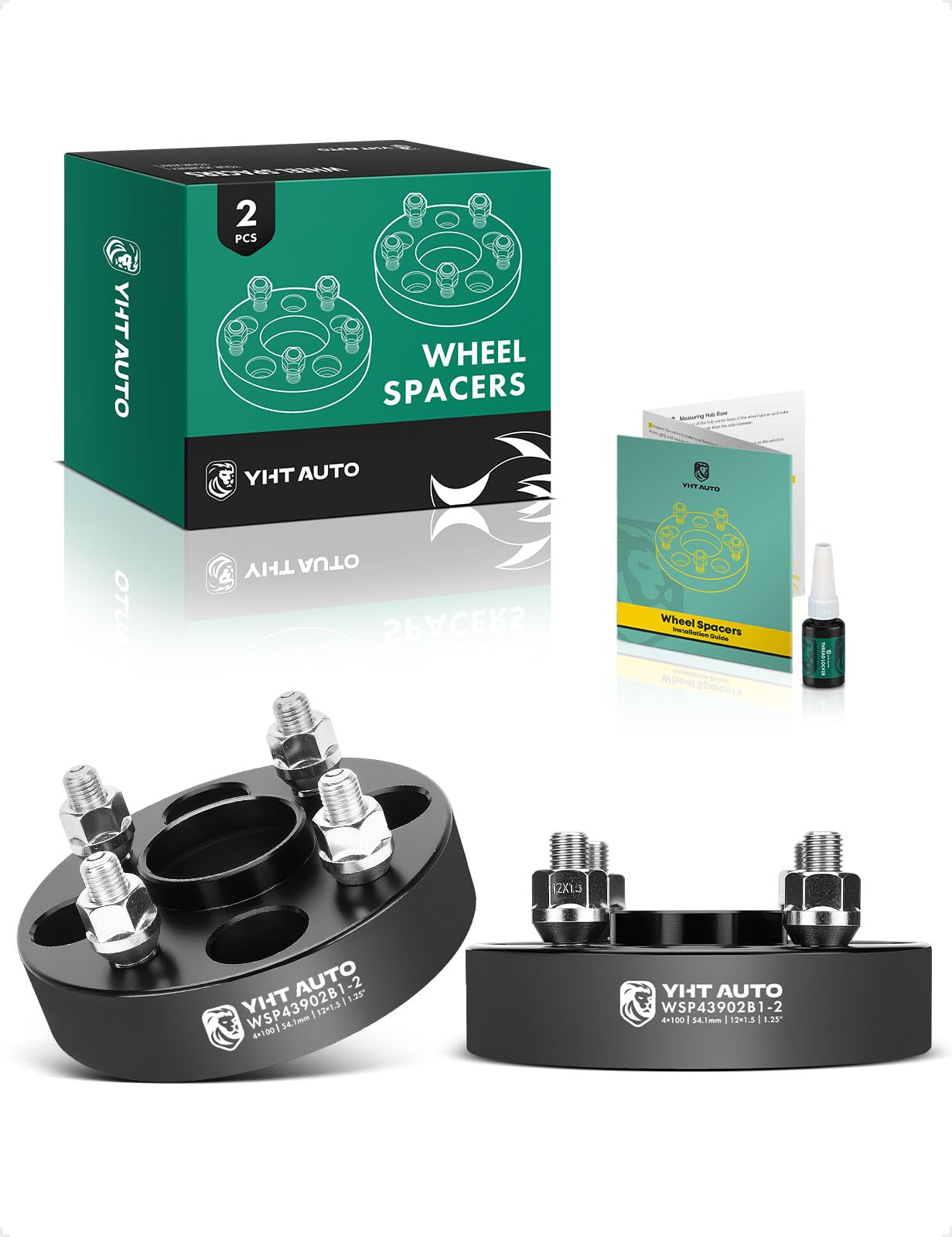 YHTAUTO 4x100mm Hub Centric Wheel Spacers 1.25 inch Fits Kia, Ford, Mazda, Scion, Toyota, Fiat Models, Corolla, xB, Tire Spacers w/ M12x1.5 & 12.9 Grade Studs, 54.1mm Hub Bore 4 Lug 2PCS