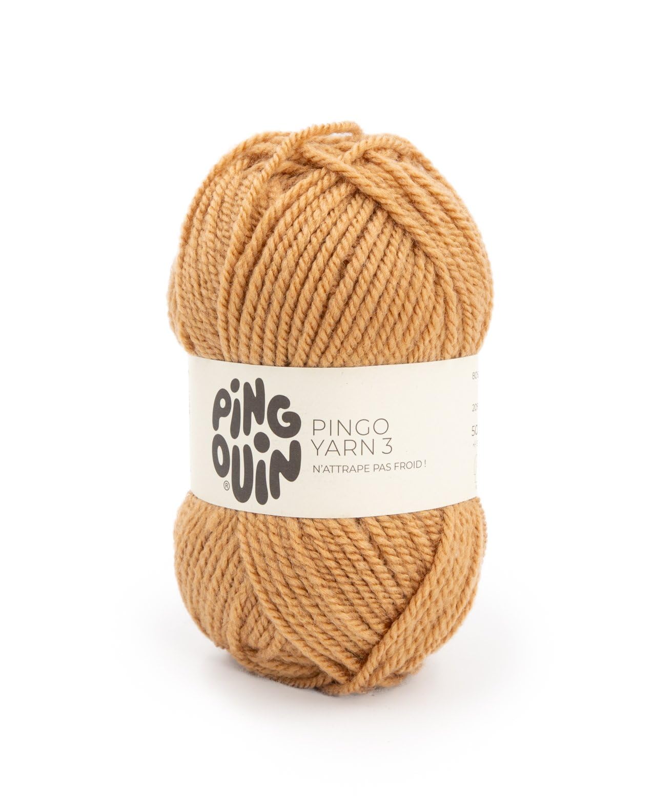Pingouin - Pelote de Laine Pingo Yarn 3 - Laine à Crocheter et à Tricoter - 20% LAINE,​80% ACRYLIQUE - Aiguille n°5 - Couleur MARRON