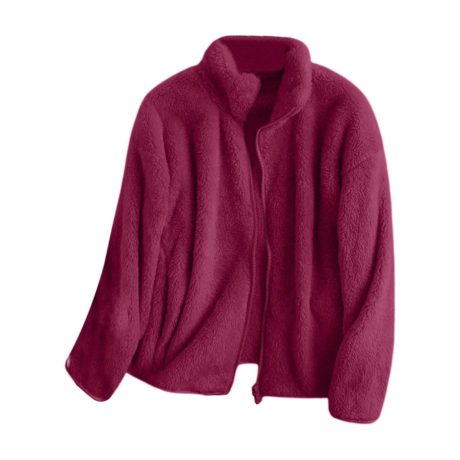 Veste en peluche chaude pour femme Fermeture éclair Manteau en peluche Veste polaire Décontractée Col montant Manches longues Veste en polaire courte Manteau d'hiver douillet