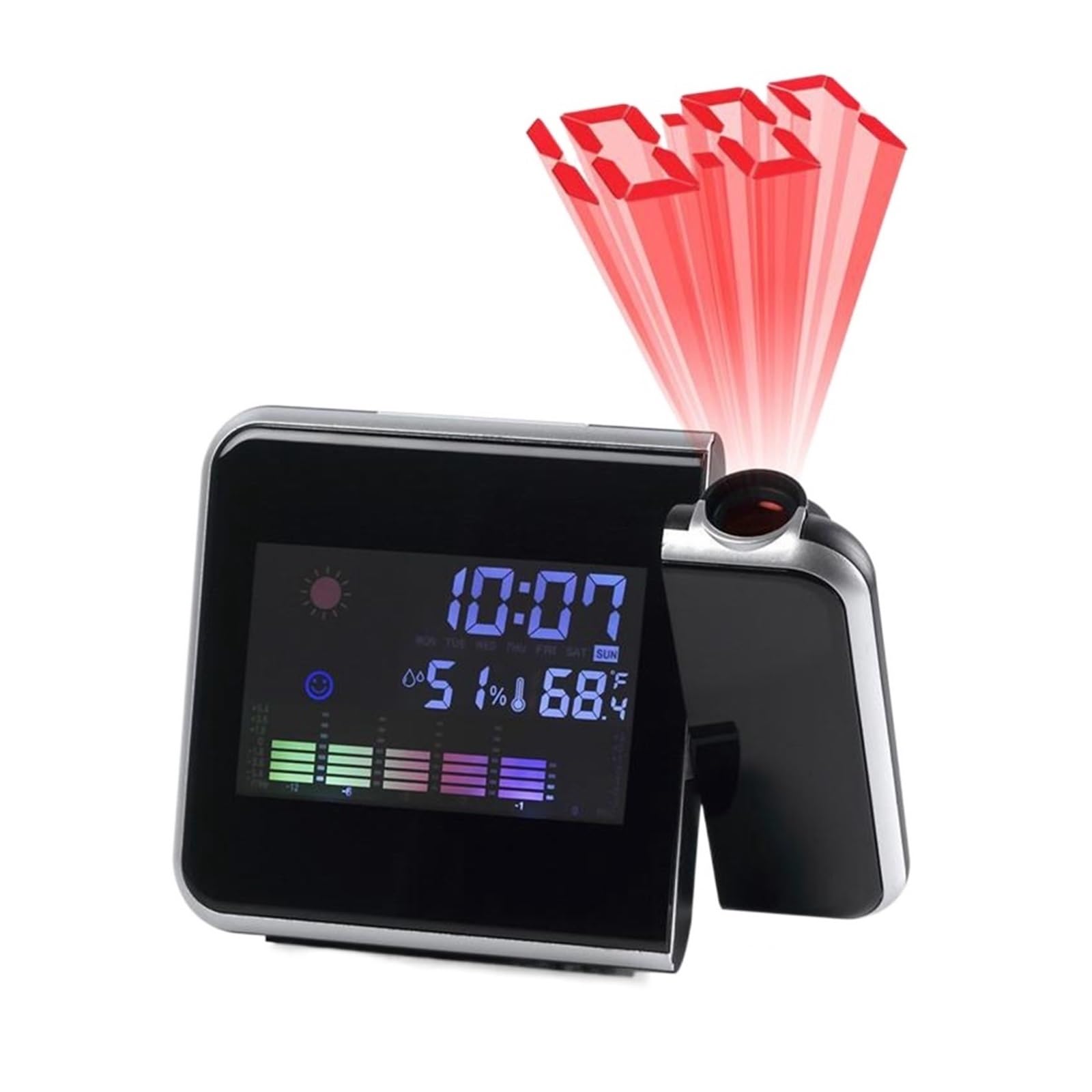 Reloj Despertador con Proyección Digital LED, Termómetro De Temperatura, Indicador Fecha Y Hora Escritorio, Proyector, Calendario, Cargador USB, Led Mesa ProyeccióN Clara(Black with USB)