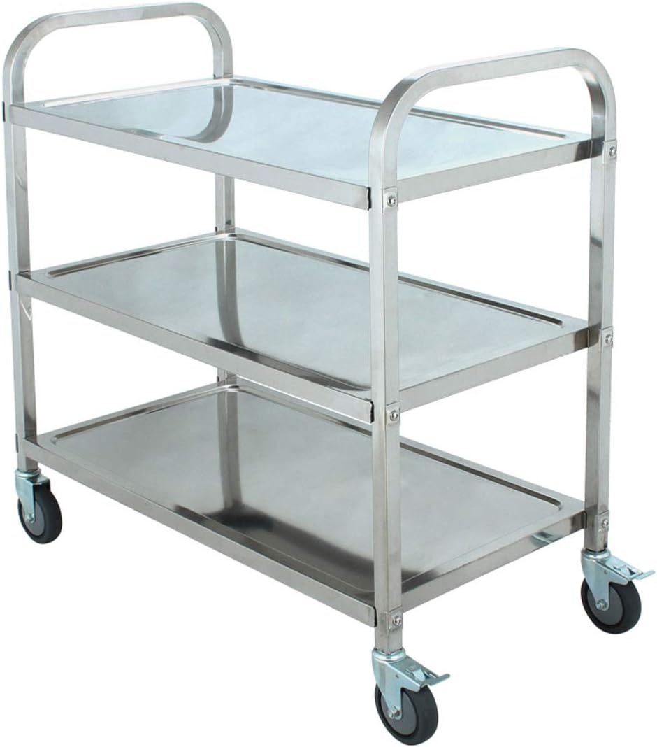 SOFEDY Stainless Steel Kitchen Cart with Wheels 3 Tier Rolling Cart with Wheels&Handle Home Bar & Serving Carts for Hotels Restaurant Home Use 200 lb Capacity 33.5x17.7x35 inch (LxWxH)