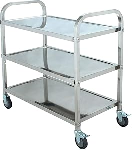 SOFEDY Stainless Steel Kitchen Cart with Wheels 3 Tier Rolling Cart with Wheels&Handle Home Bar & Serving Carts for Hotels Restaurant Home Use 200 lb Capacity 33.5x17.7x35 inch (LxWxH)