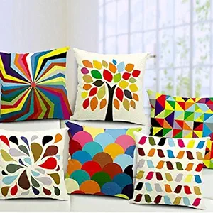 AEROHAVEN Set of 5 Multi Colored Decorative Hand Made Jute Throw/Pillow Cushion Covers - CC24 - (16 Inch x 16 Inch)