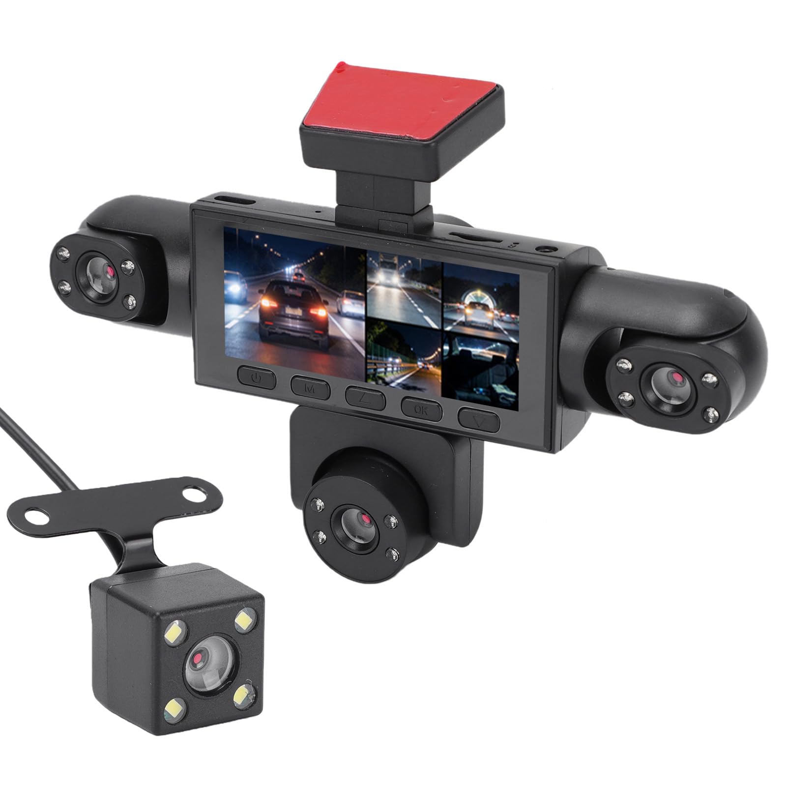 Dash Cam a 5 Canali per Auto, Grandangolo 140° 1080P | Visione Notturna, Display da 3,16 Pollici, Registrazione in Loop, Dashcam Anteriore Posteriore e Sinistra Destra Interna