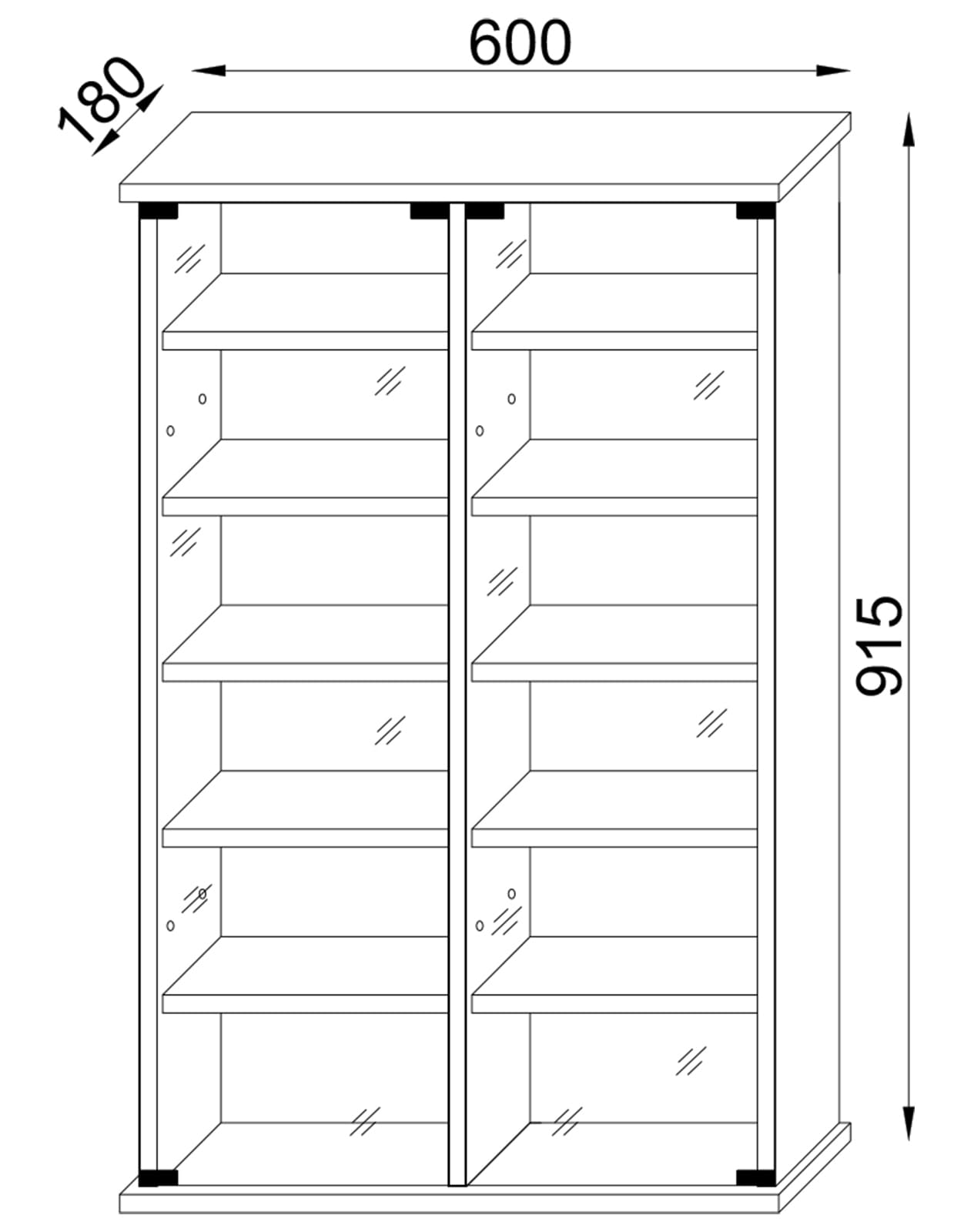 VCM Holz CD DVD Wandregal/Wandvitrine | Vitrine mit 2 ESG-Sicherheitsglastüren. | Maße: H. 92 x B. 60 x T. 18 cm | 10 variable Einlegeböden - Zuntisa Weiß