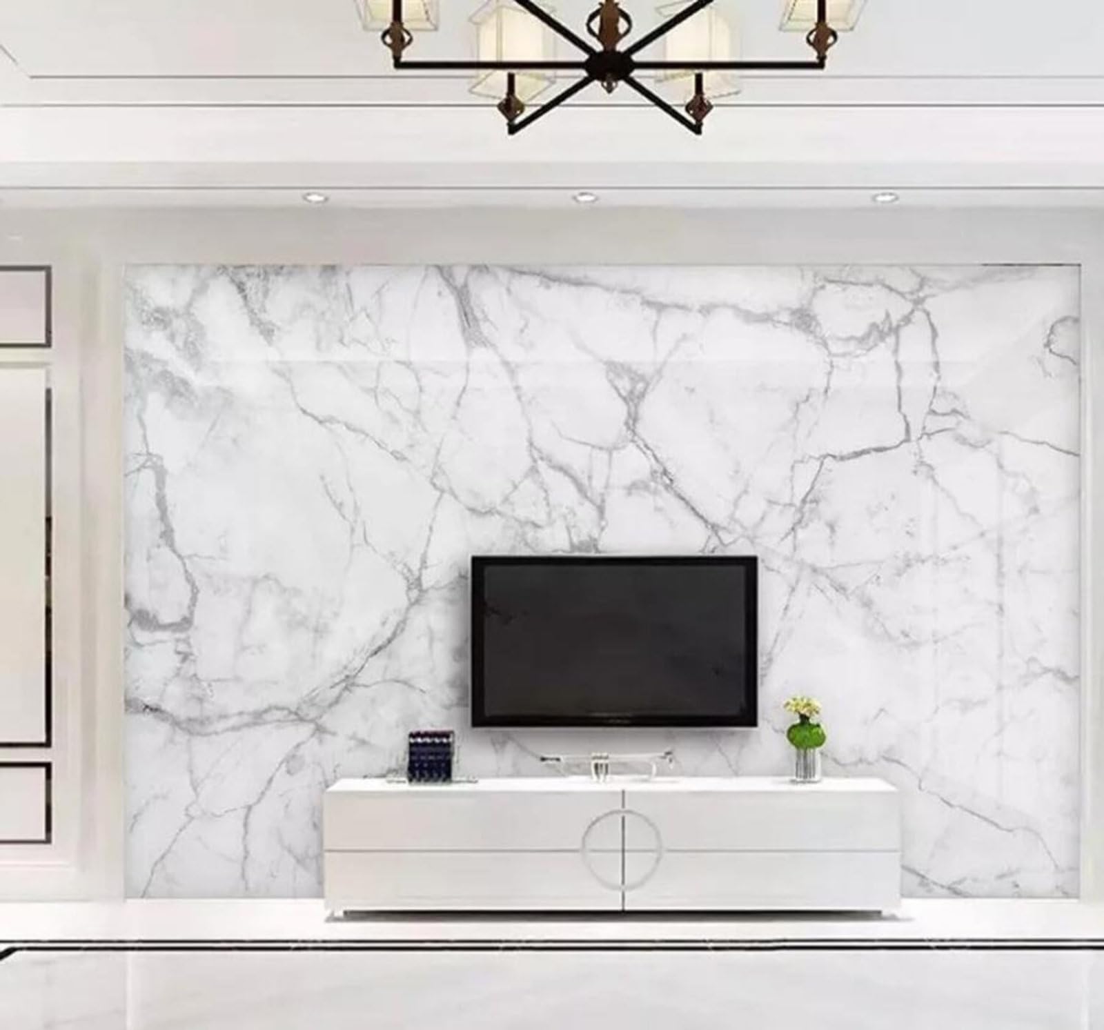 Tzxztt 400Cm×280Cm(B×H) Minimalist Jazz White Marble Texture Modern 3D Wallpaper Premium Textured Silk Neutral Tones Material Ideal For Living Room Bedroom-400Cm×280Cm