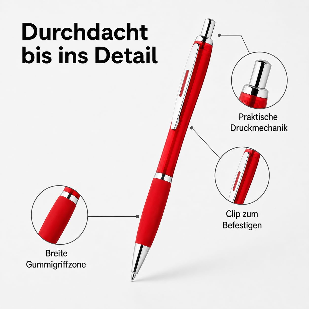 WPRO Kugelschreiber 500 Stück rot, blau schreibend ergonomischer Gummigriff | Nachhaltig länger nutzbar: Wechselbare Patrone und komfortable Haltefläche erleichtern tägliche Schreibaufgaben.
