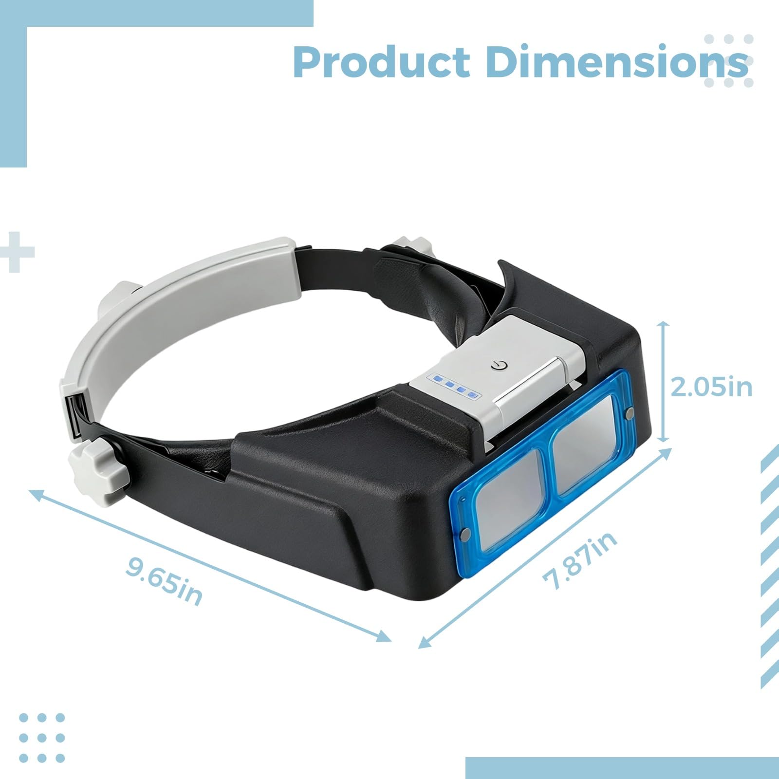 Lupe mit Stirnband und Licht, wiederaufladbare Kopfbandlupe mit 4 LEDs, Linsen 1,5X 2X 2,5X 3,5X, 24,5 x 20 x 5,2 cm, freihändige Kopflupe zum Lesen, Reparieren und für Feinarbeiten