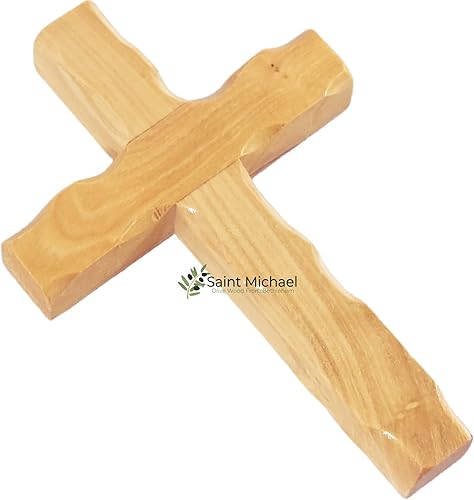 Crucifijo de madera de olivo de 5.0in de madera natural hecha a mano en Tierra Santa