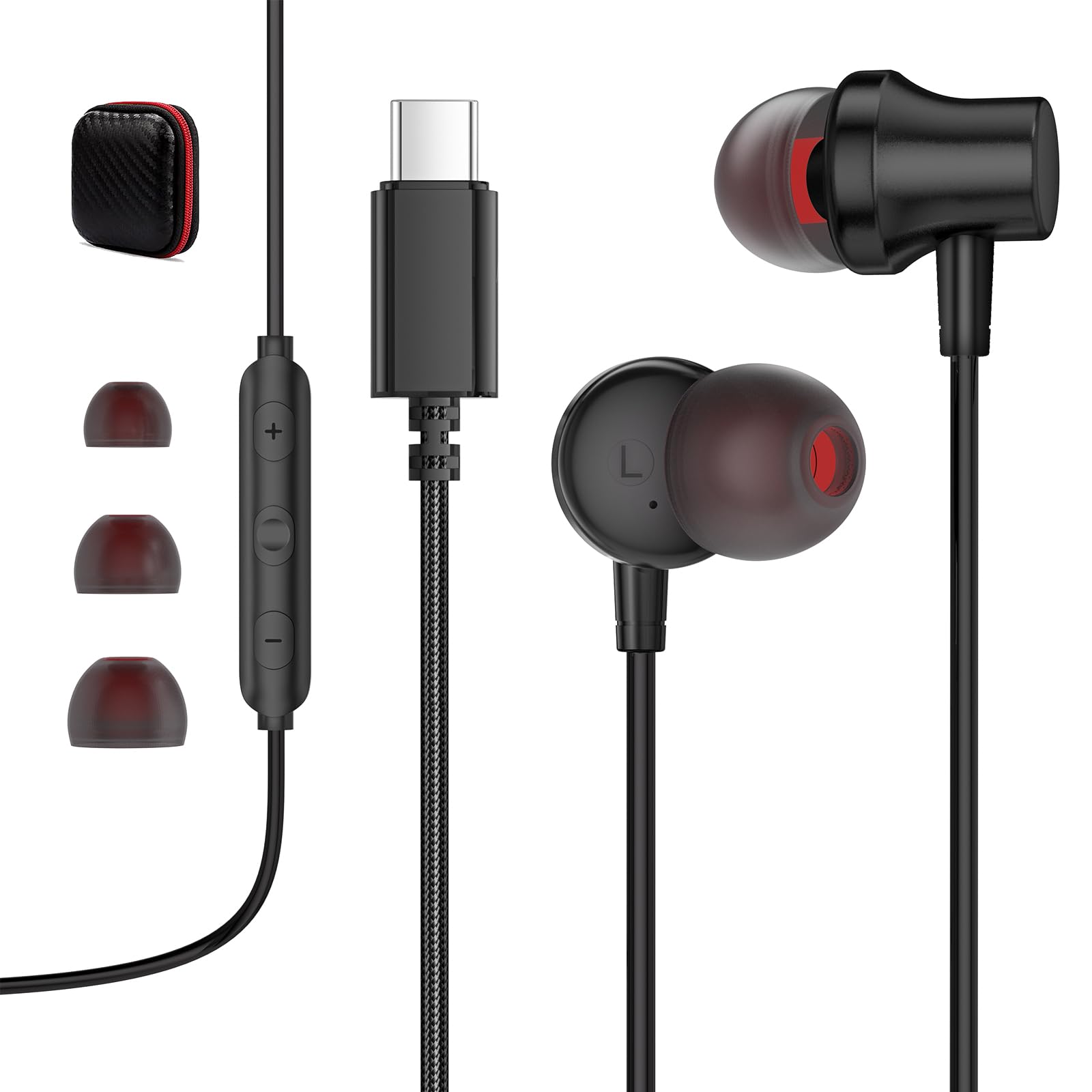 Cuffie con cavo USB C per iPhone 17 16 15 Auricolari magnetici di tipo C con microfono Hi-Fi Nylon intrecciato senza grovigli Auricolari USBC per Samsung S26 S25 per Google Pixel 10 per iPad/MacBook
