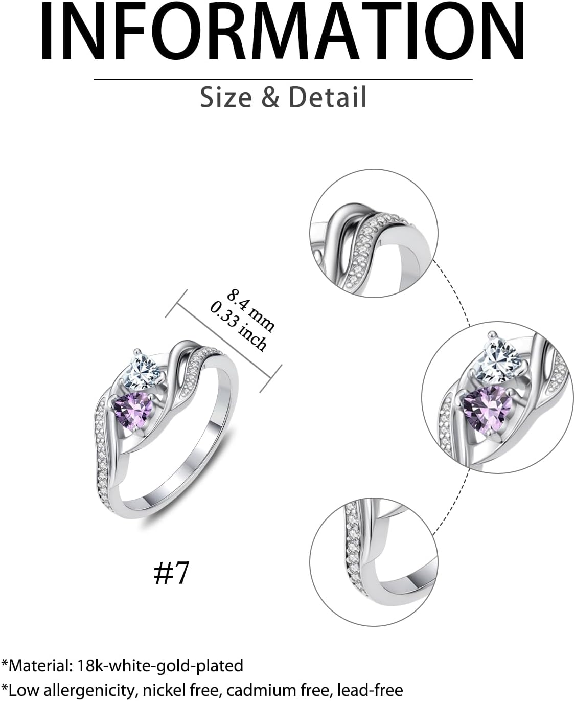 Rings for Women Amethyst Diamond Rings February April Birthstone Branch Statement Promise Band Rings Anniversary Jewelry Bridal Wedding Engagement Eternity Valentine's Mothers Day Birthday Gifts for Her Wife